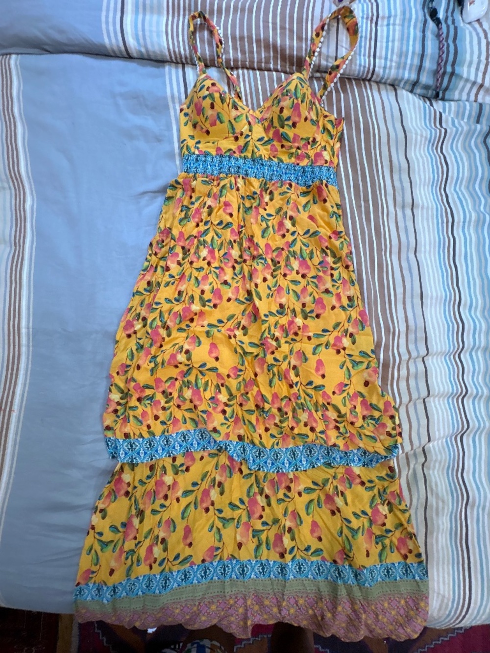Farm Rio for Anthropologie Yellow Floral Maxi Dress | Boho Statement Dress US 4
